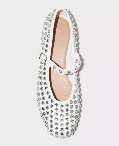A New Day Women's White Issa Rhinestone Mary Jane Ballet Flats | A New Day In Lebanon