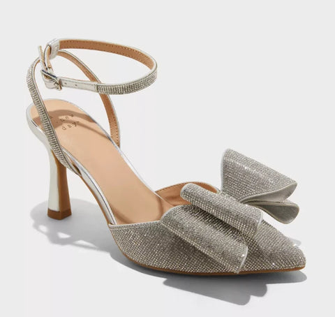 A New Day Women's Silver Julia Rhinestone Bow Heels | A New Day In Lebanon