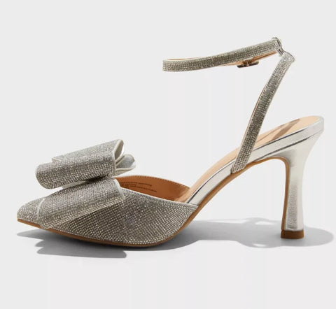 A New Day Women's Silver Julia Rhinestone Bow Heels | A New Day In Lebanon