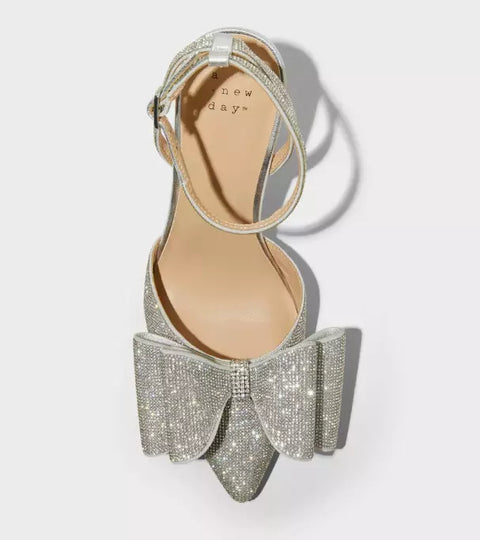 A New Day Women's Silver Julia Rhinestone Bow Heels | A New Day In Lebanon
