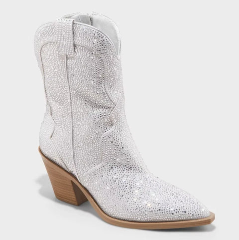 Universal Thread Women's Silver Jacey Rhinestone Western Ankle Boots | Universal Thread In Lebanon