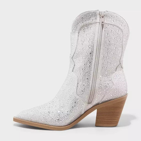 Universal Thread Women's Silver Jacey Rhinestone Western Ankle Boots | Universal Thread In Lebanon
