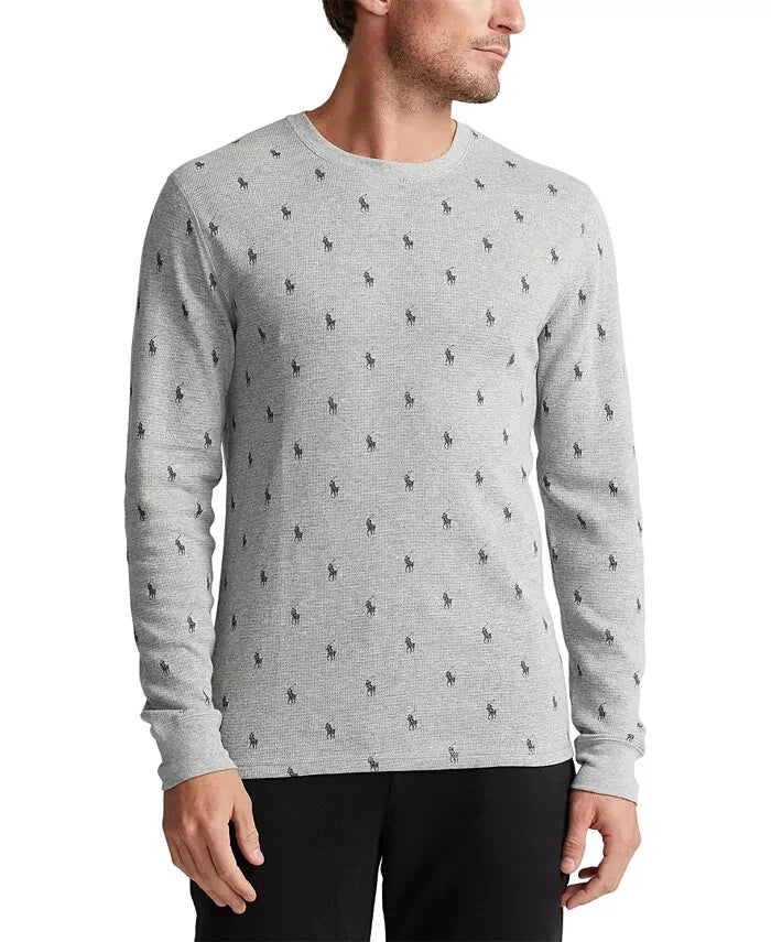 Polo Ralph Lauren Men's Grey All Over Pony Logo Waffle Knit Thermal Blouse | Polo Ralph Lauren In Lebanon