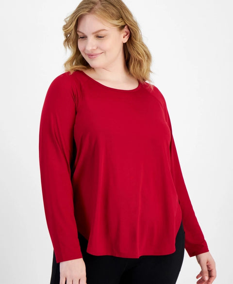 ID Ideology Women's Dark Red Plus Size Essentials Long Sleeve Blouse | ID Ideology In Lebanon