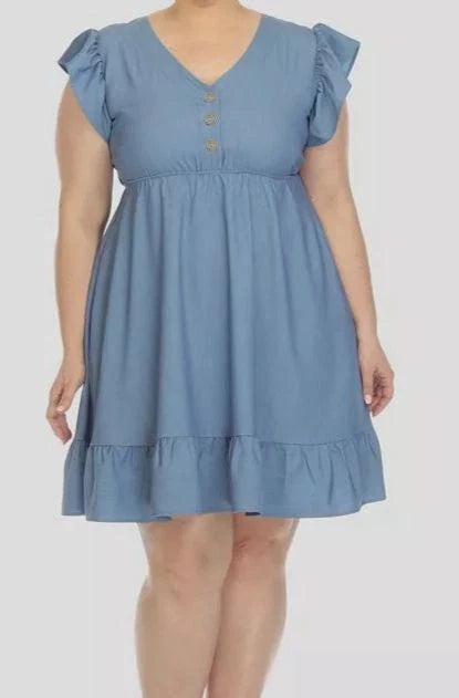 White Mark Women's Blue Ruffle Sleeve Knee Length Plus Size  Dress | White Mark In Lebanon