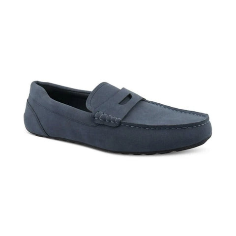 Blue loafer shoe on a white background