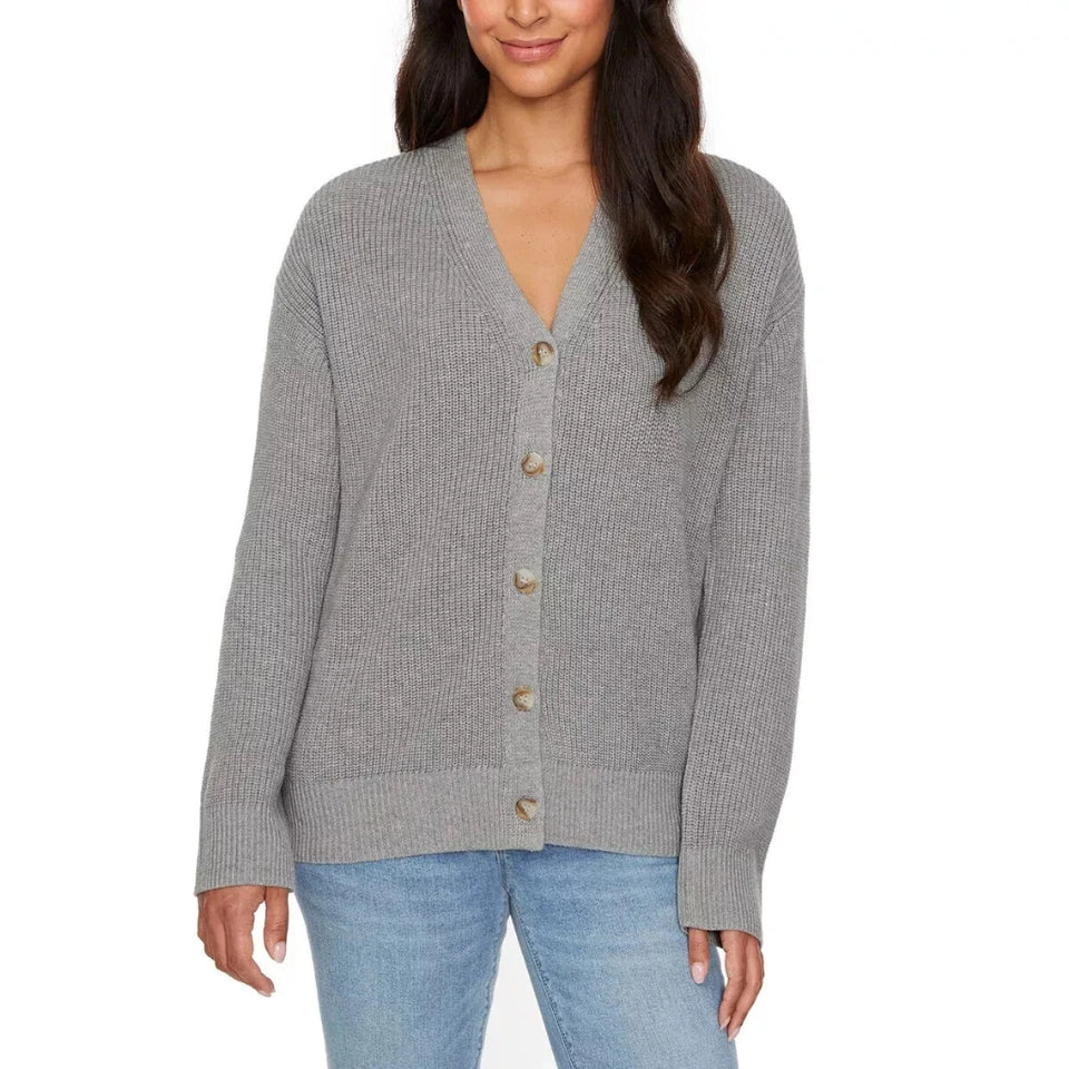 Hudson Jeans Women's Grey V-Neck Button-Front Ribbed Knit Cardigan