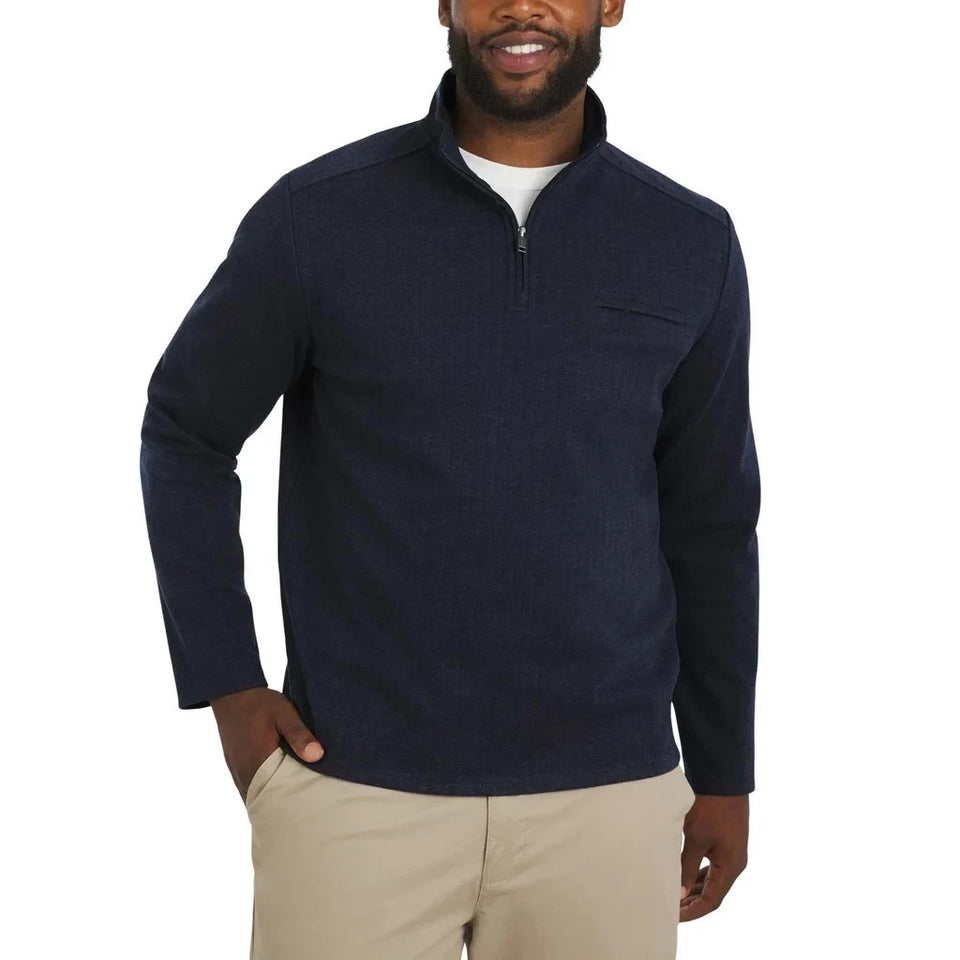 DKNY Men's Navy Herringbone Quarter Zip Blouse
