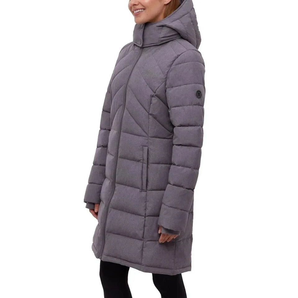 Bench Women's Grey Hooded Long Puffer Coat