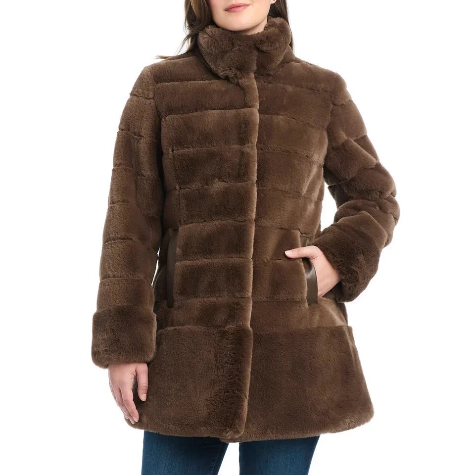 Jones New York Women's Brown Faux Fur Coat