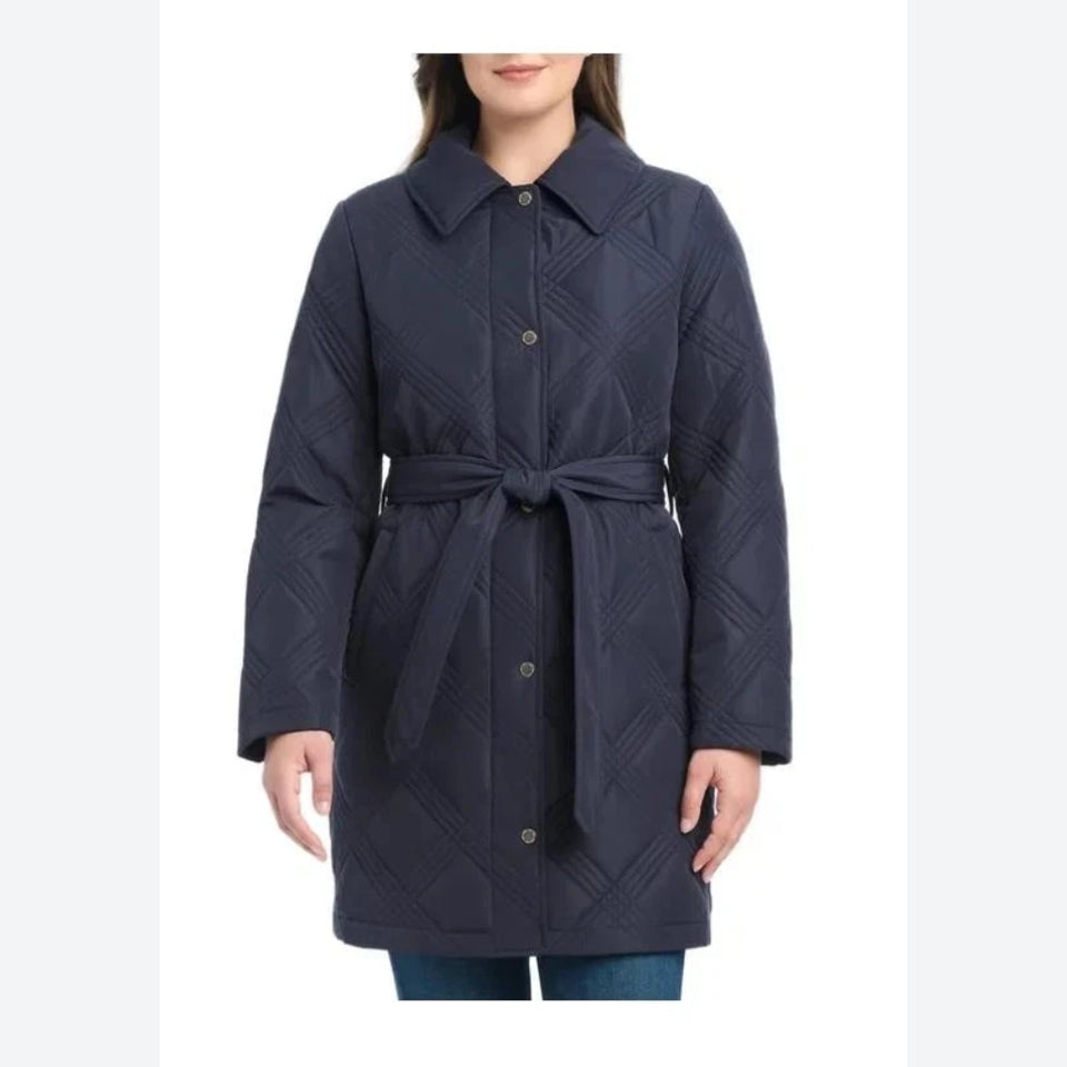 Jones New York Women's Navy Quilted Hooded Jacket