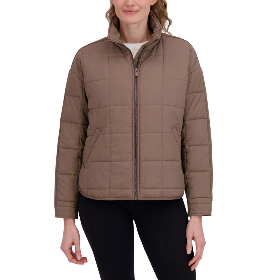 Roxy Women's Brown Quilted Full-Zip With Stand Collar Jacket