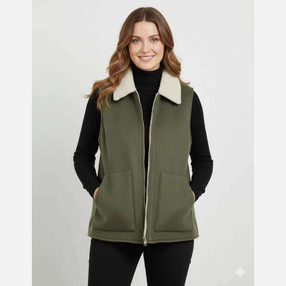 Sanctuary Women's Olive Green Fleece Vest