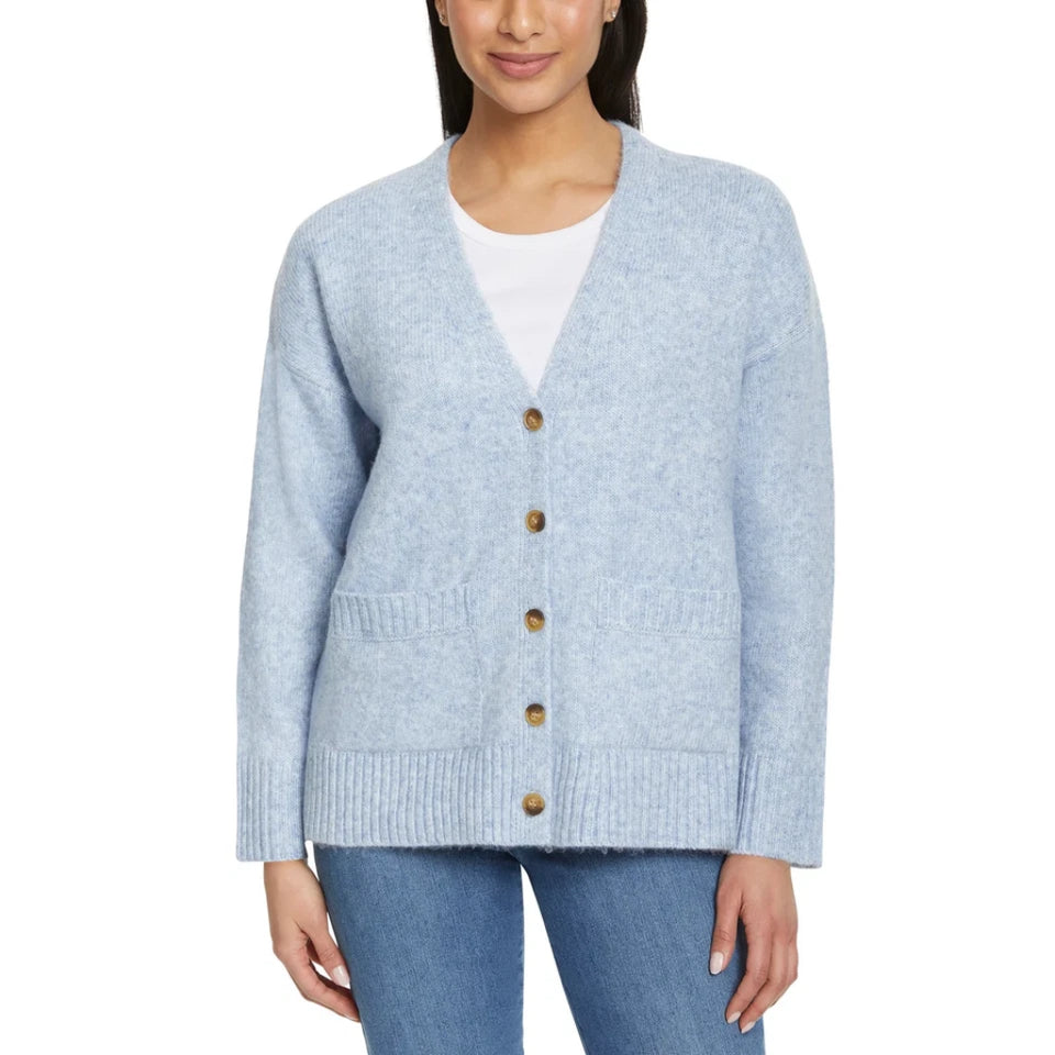 Ella Moss Women's Light Blue V-Neck Knit Cardigan