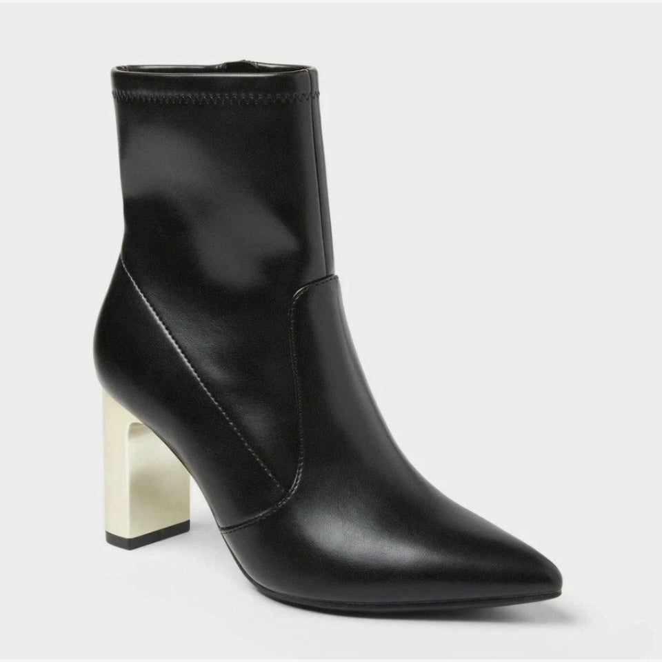A New Day Women's Black Sienna Low Shaft Heeled Boots