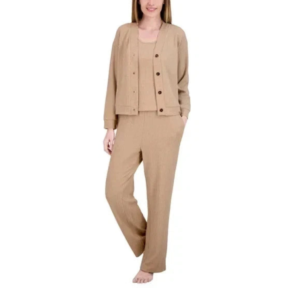 Live 2 Lounge Women's Beige Cable Knit Textured Cardigan
