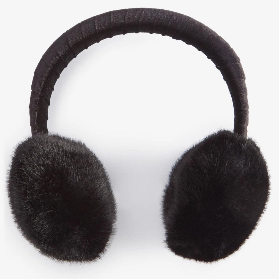 On 34th Women's Black Soft Faux-Fur Velvet Band Earmuffs