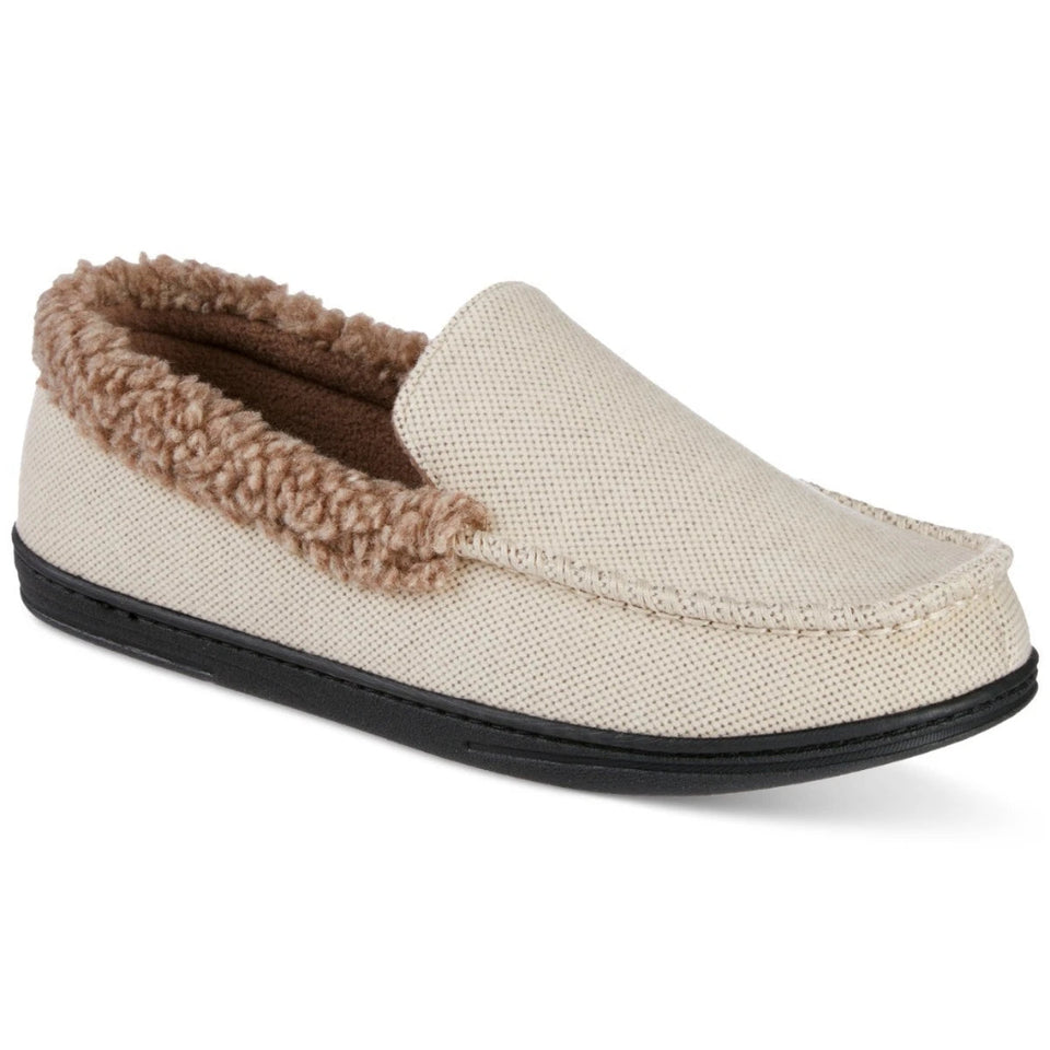 Isotoner Men's Beige Brushed Knit or Plaid Lewis Moccasin Slipper