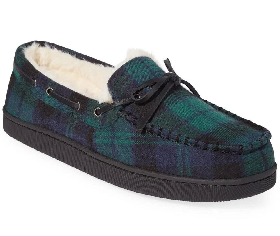 Club Room Men's Multicolor Faux-Fur Lining Plaid Moccasin Slippers