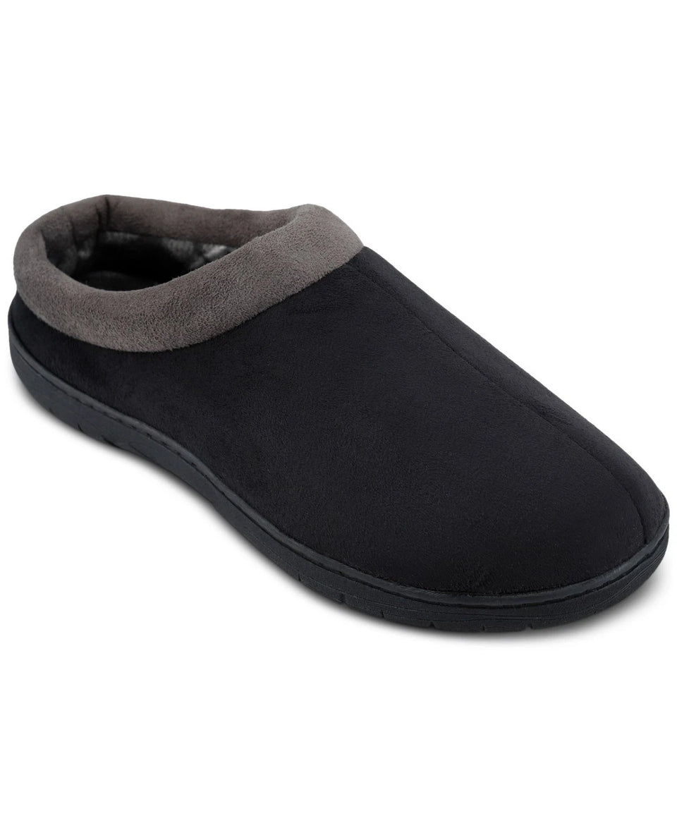 Haggar Men's Black Indoor/Outdoor Microsuede Clog Slipper
