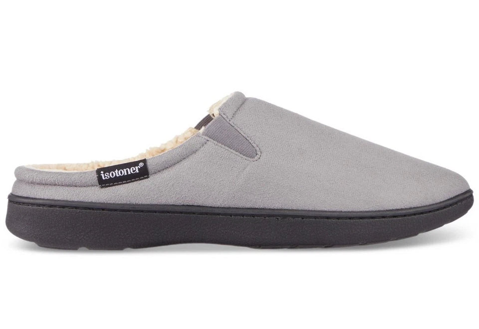 Isotoner Men's Gray Memory Foam Microsuede Hoodback Slippers