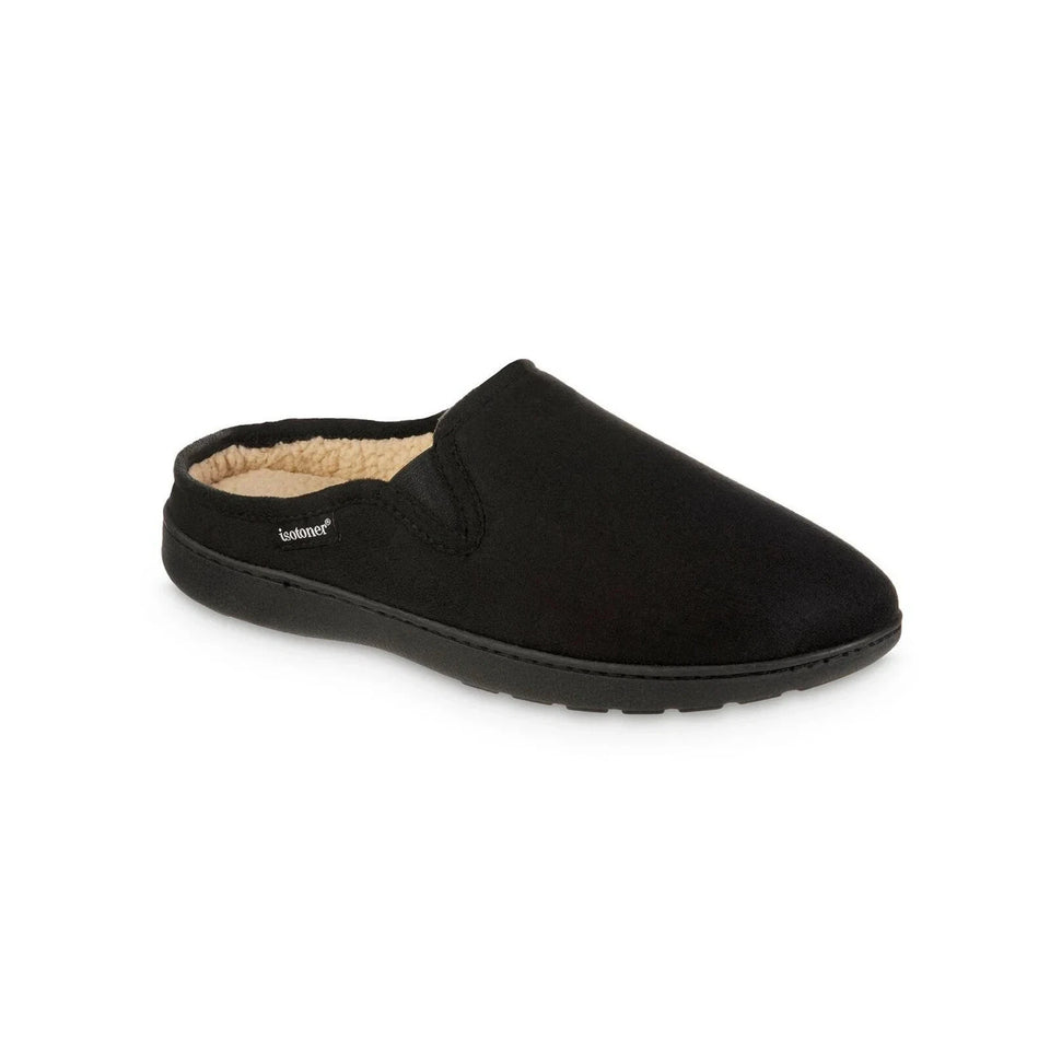 Isotoner Men's Black Memory Foam Microsuede Hoodback Slippers