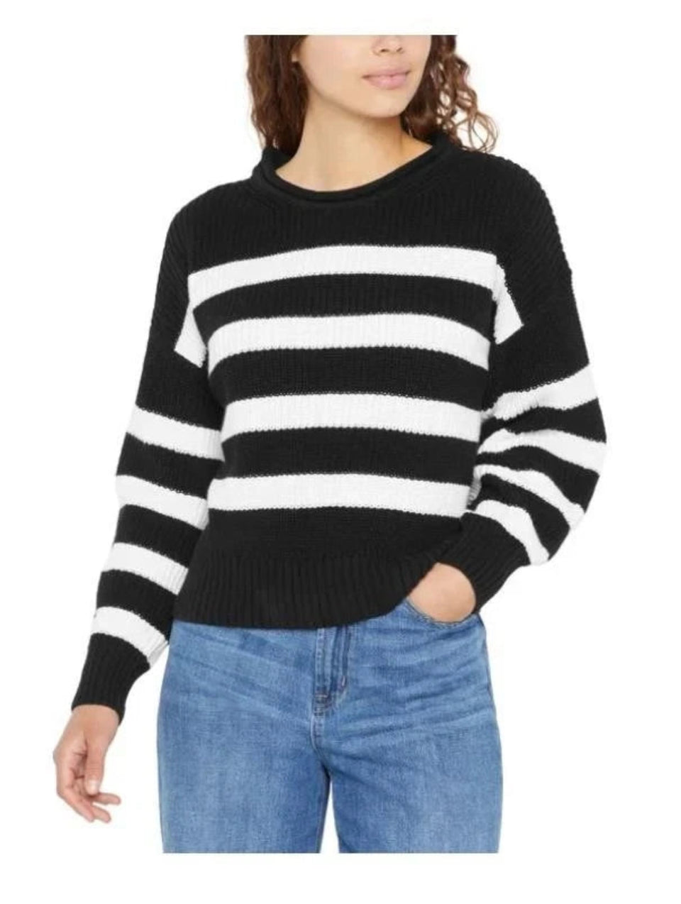 Gap Women's Black & White Crewneck Roll Neck Cotton Soft Sweater