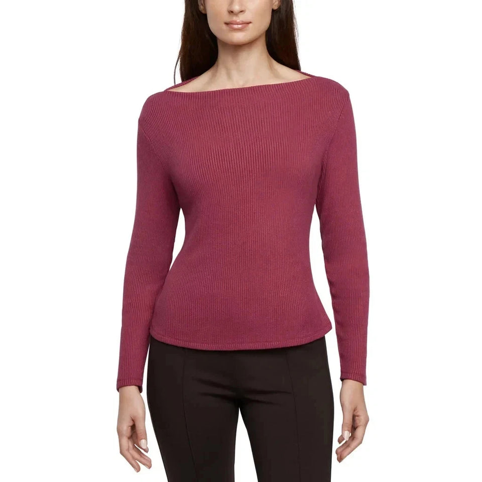 Banana Republic Women's Purple Ribbed Long Sleeve Blouse