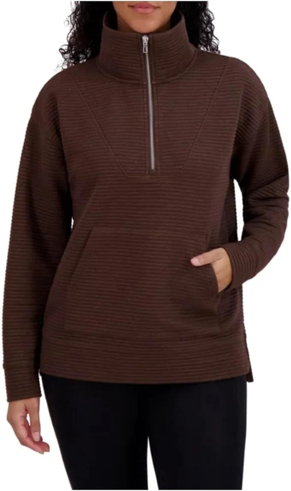 Kirkland Signature Women's Brown Ottoman Half-Zip Sweatshirt