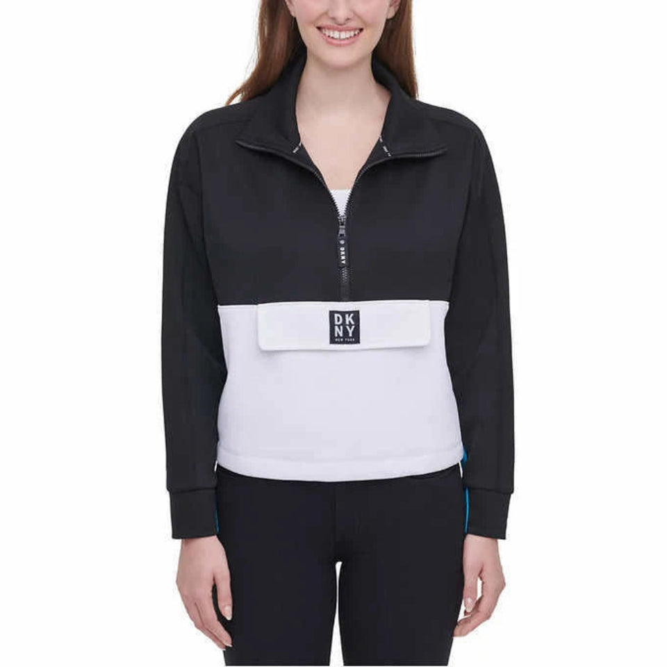 DKNY Sport Women's Black & White 1/2 Zip Pullover Sweatshirt