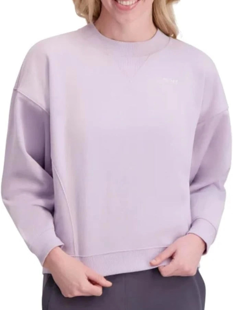 DKNY Sport Women's Lilac Crewneck Long Sleeves Fleece Logo Sweatshirt