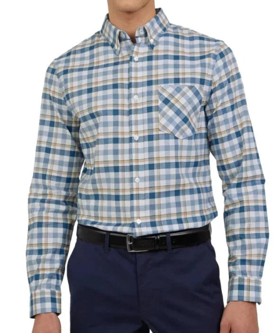 Ben Sherman Men's Multicolor Plaid Oxford Long-Sleeve Stretch Dress Shirt