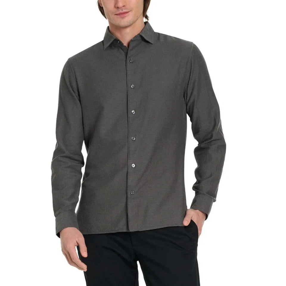 Ted Baker Men's Dark Gray Long Sleeve Button-Up Shirt