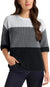 Matty M Women's Black & White Elbow Sleeve Colorblock Drop Shoulder Sweater