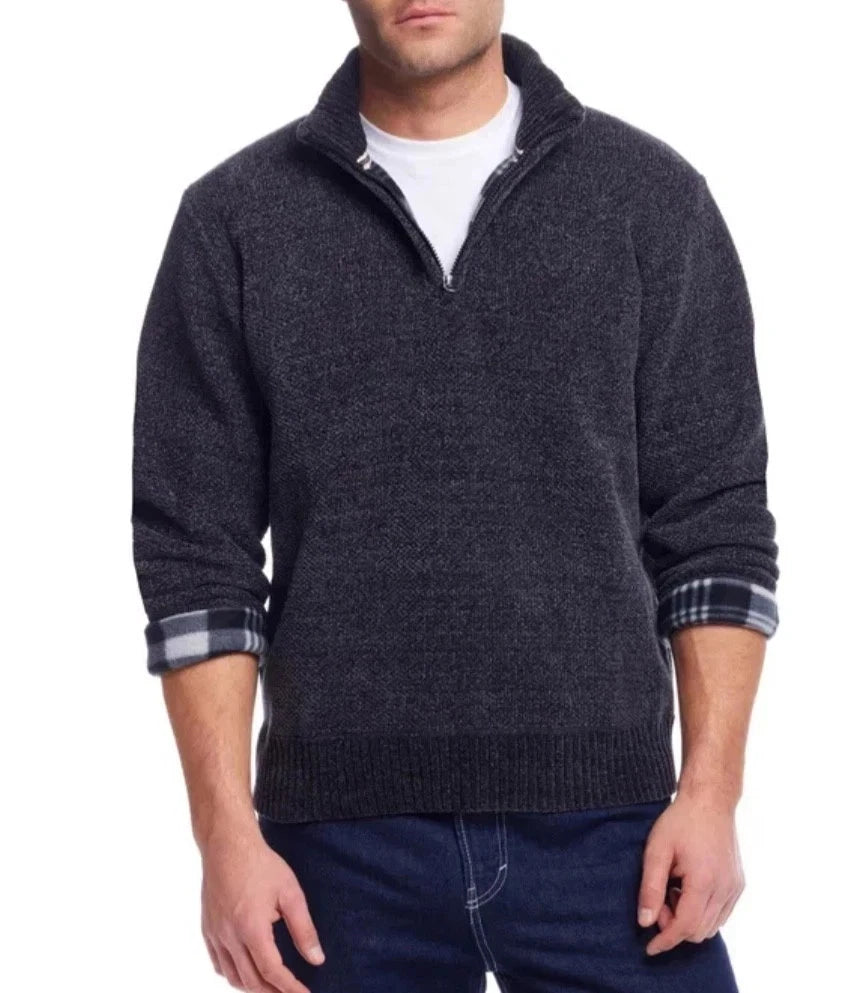 Weatherproof Vintage Men's Dark Gray Chenille 1/4 Zip Sweater