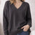Felina Women's Dark Gray Ribbed Long Sleeve V-Neck Sweater