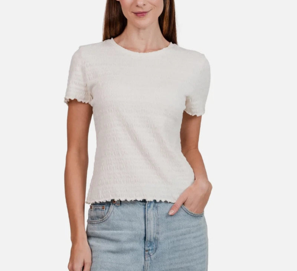 Kersh Women's Cream Textured T-Shirt