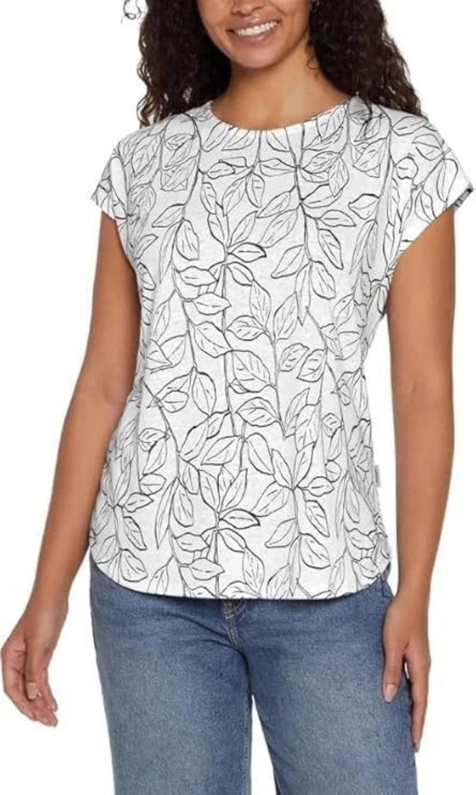 Orvis Women’s White & Black Floral Linen Blend Short Sleeve