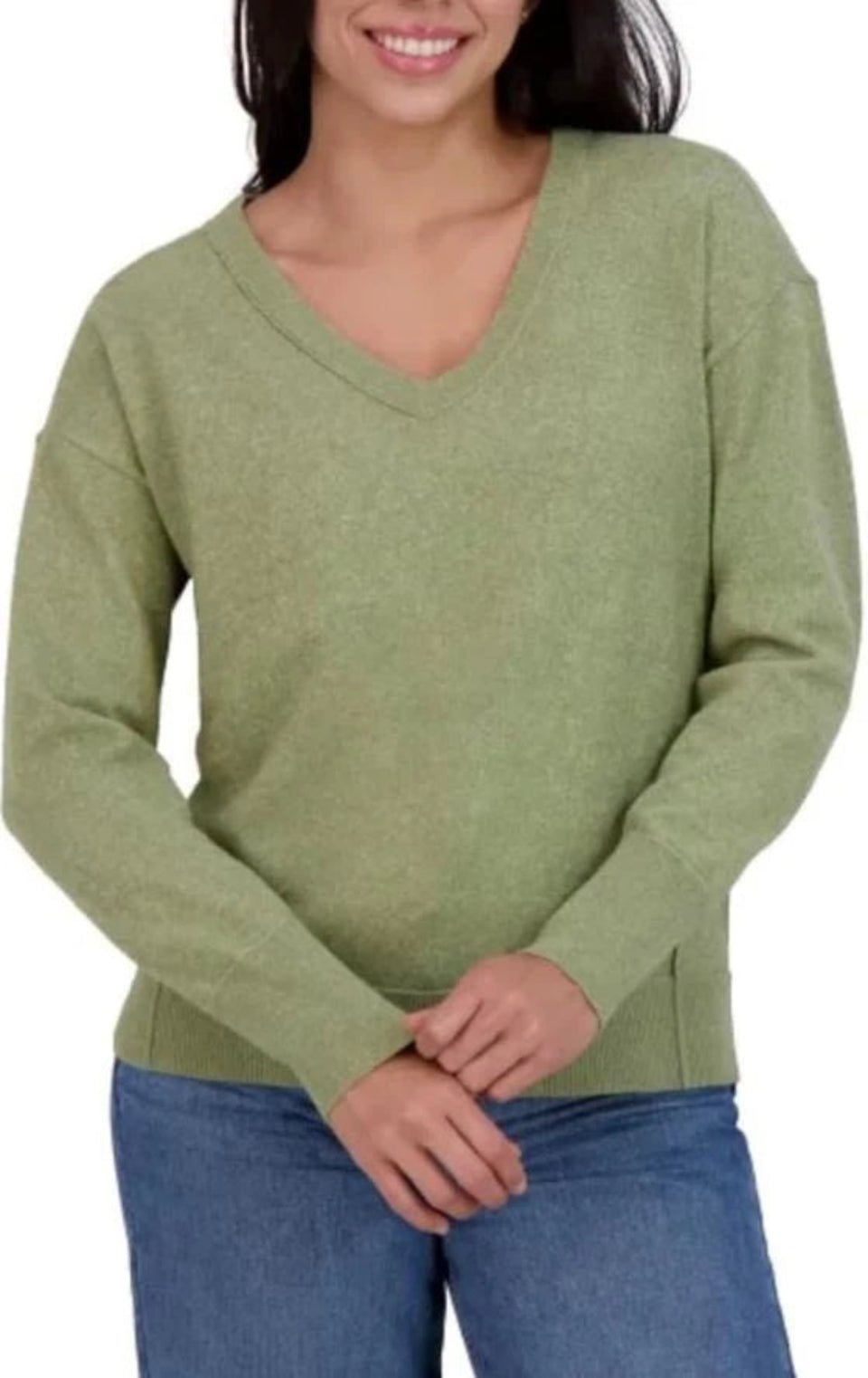 Lucky Brand Women's Sage Green Soft Long Sleeve V-Neck Sweater