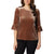 Briggs Women's Brown Velvet Crewneck Elbow Flounce Sleeve Blouse