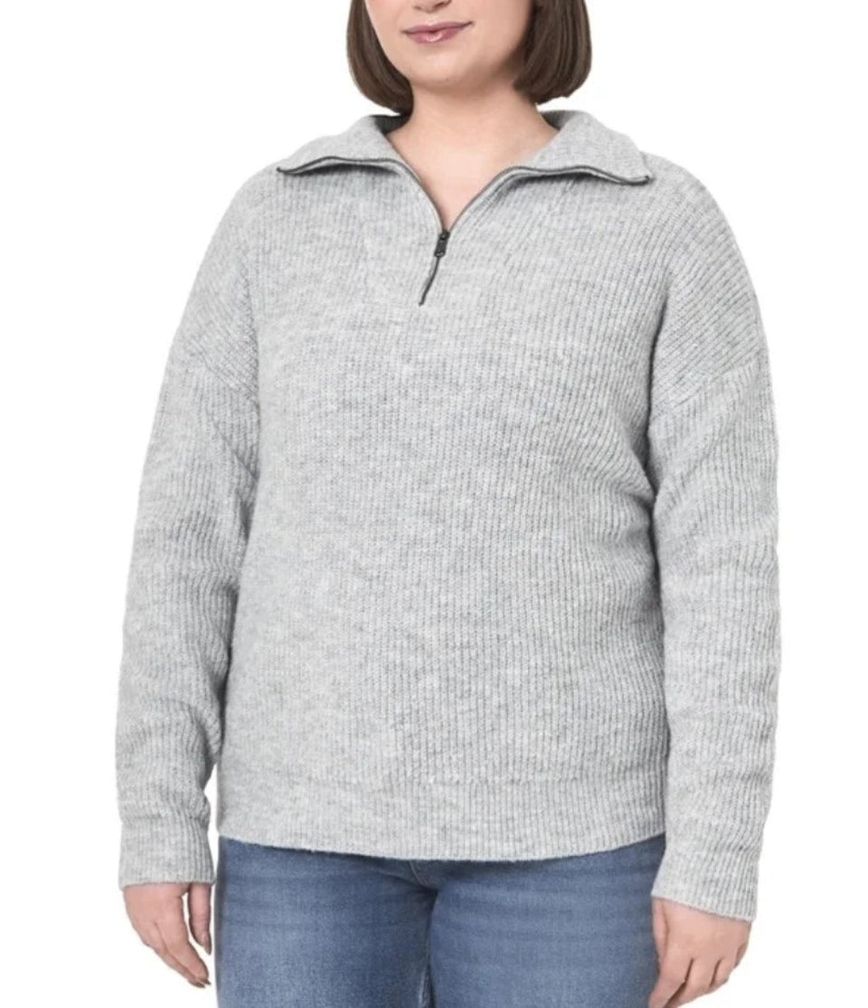 Modern Ambition Women's Light Gray Modern Ambition Knit Quarter Zip Sweater