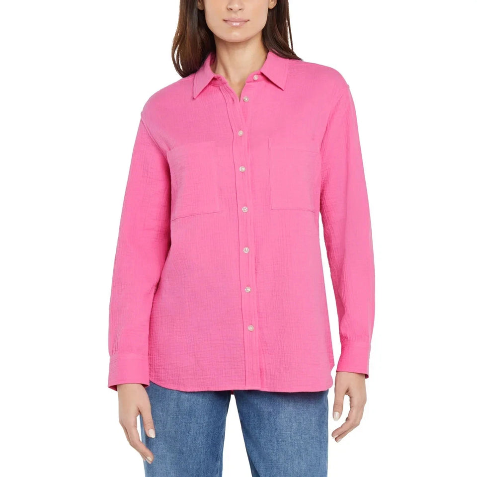 Gap Women's Pink Long Sleeve Gauze Button Up Shirt