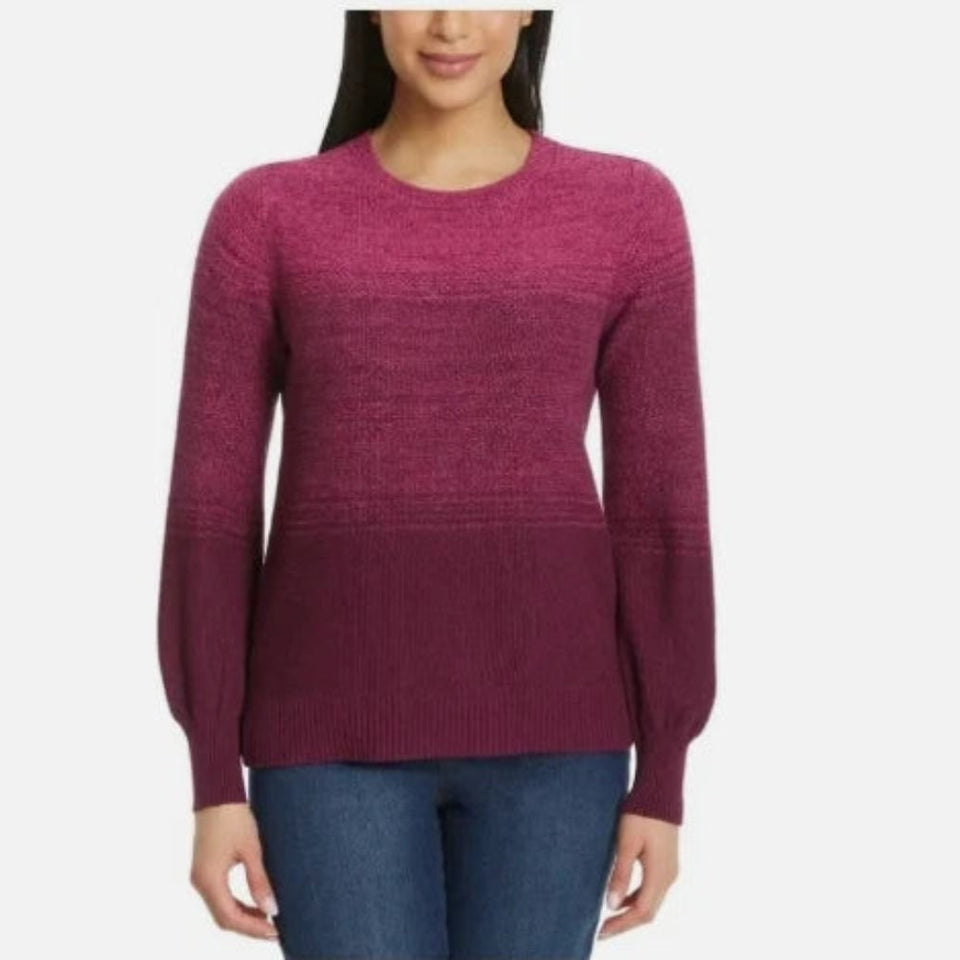 Gloria Vanderbilt Women's Dark Pink Ombre Crewneck Long Sleeves Sweater
