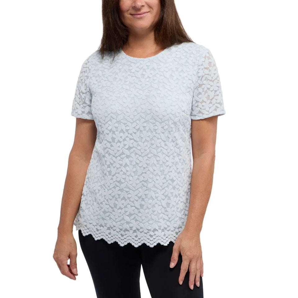 Teddi Rose Women's Baby Blue Lace Short Sleeve Blouse