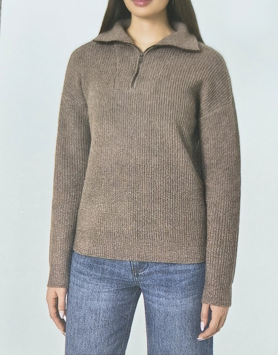 Modern Ambition Women's Brown Modern Ambition Knit Quarter Zip Sweater