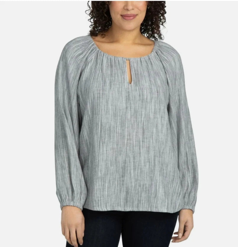 Boston Traders Women's White & Black Stripe Long Sleeve Blouse