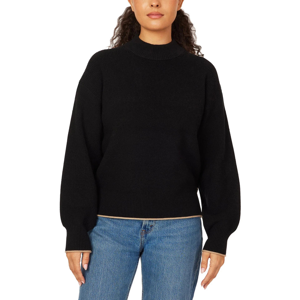 Scotch & Soda Women's Black Mock Neck Wide Sleeve Knit Sweater
