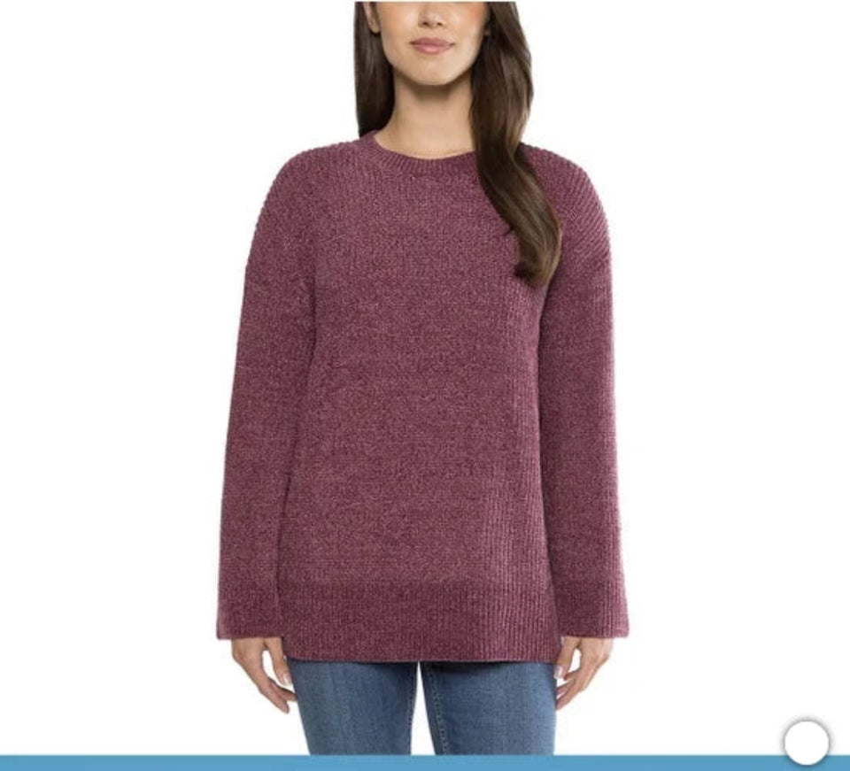Matty M Women's Plum Chenille Long Sleeves Crewneck Relaxed Fit Sweater