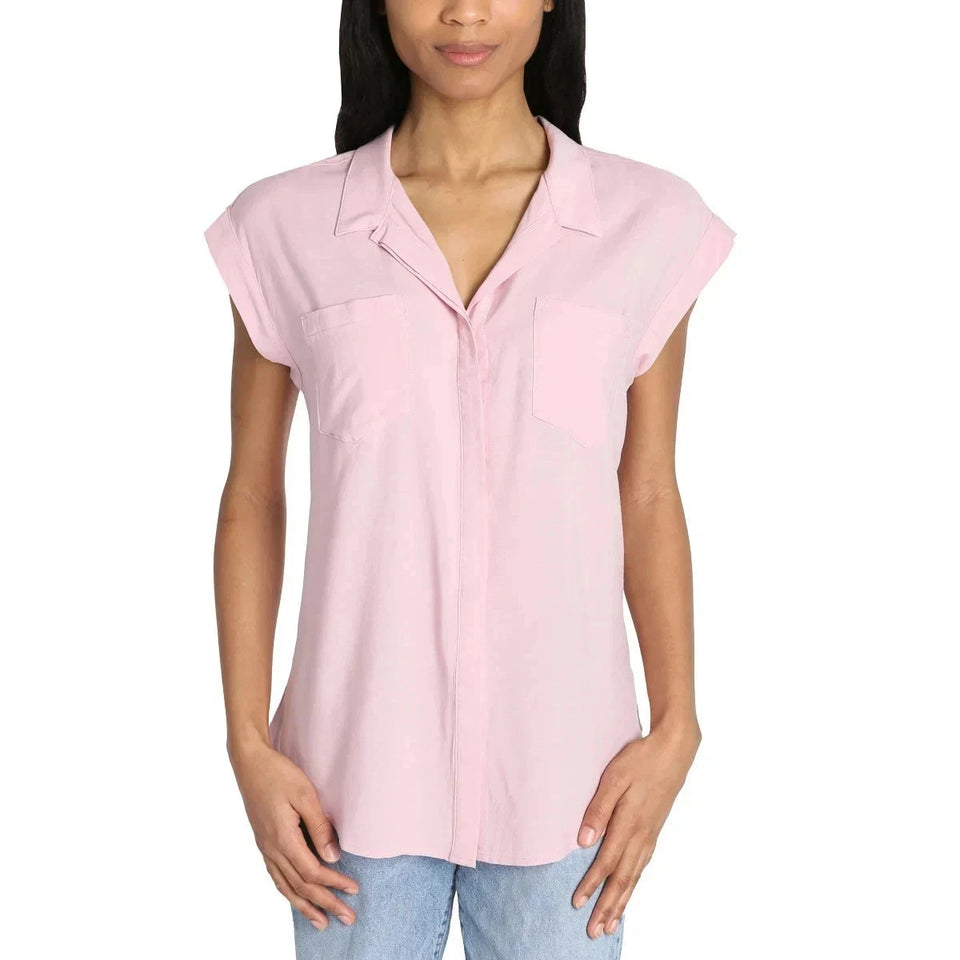 Jachs Girlfriend Women's Pink Button Front Cap Sleeve Blouse