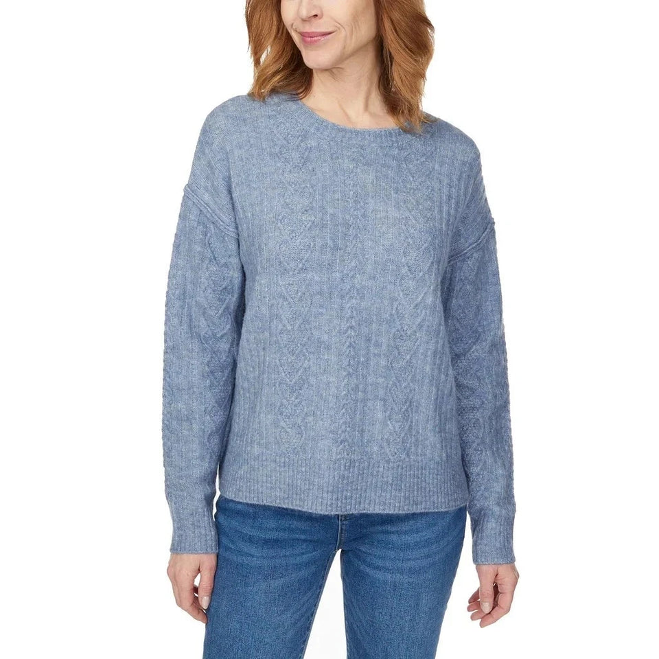 Legendary Outfitters Women's Blue Plus Size Cable Crewneck Sweater